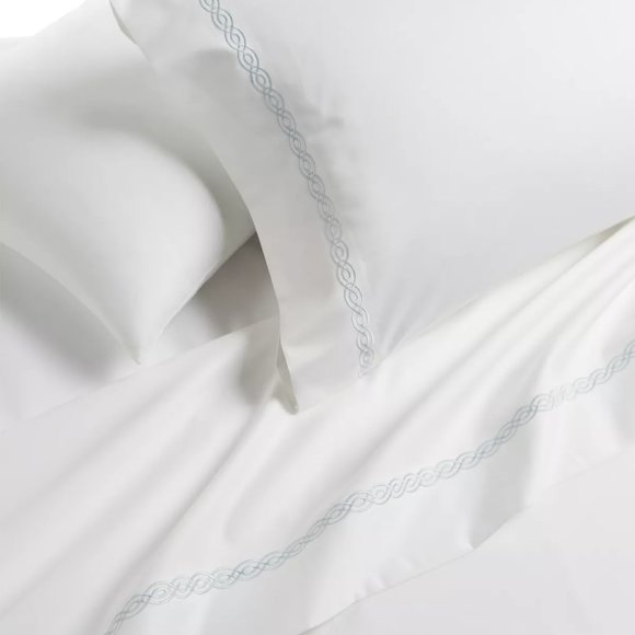 Emb Hem Charter Club Sleep Luxe WHITE + BLUE 800 TC CAL KING Sheet Set 16" Deep - Picture 1 of 7